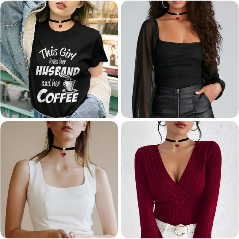 ISCASSE Black Choker Necklaces for Woman Love Heart Choker Necklace Adjustable Velvet Choker Soft Collar Chain Red Heart Necklace Halloween Cosplay Party - Image 3
